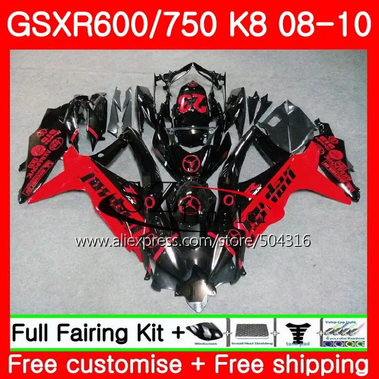 

Body For SUZUKI GSXR 750 GSX-R750 K8 red black GSXR 600 08 10 32HS11 GSXR750 08 09 10 GSX-R600 GSXR600 2008 2009 2010 Fairing