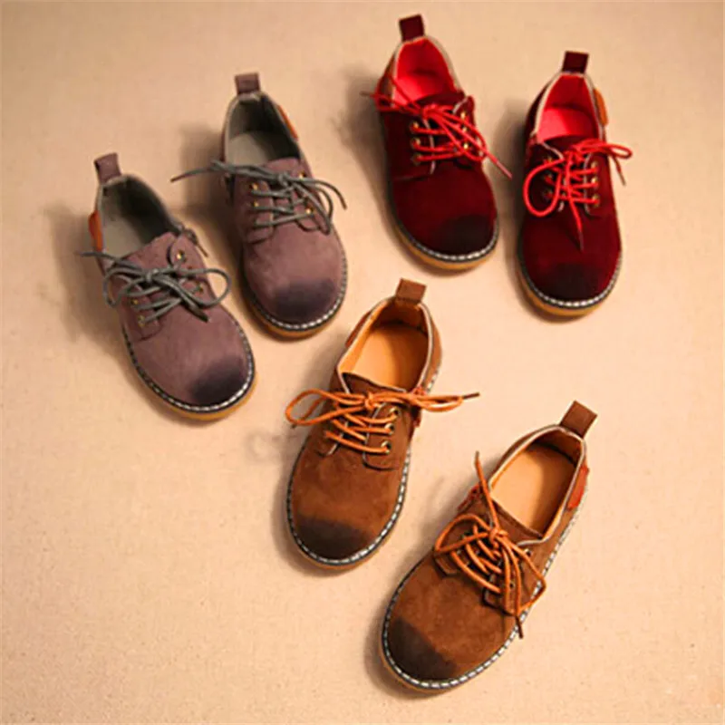 Детская кожаная обувь на шнуровке в стиле ретро; Новинка года; сезон осень; модная Нескользящая износостойкая обувь для мальчиков и девочек; замшевая кожаная детская обувь