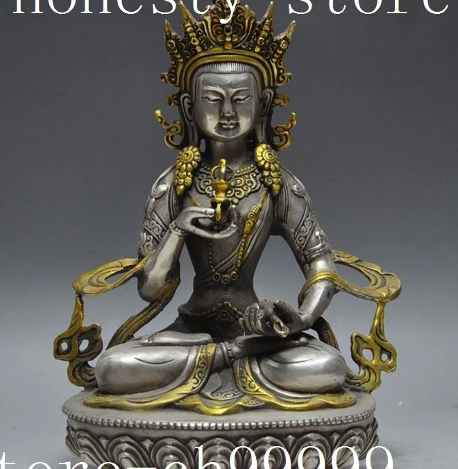

china tibet buddhism Silver Vajra white Tara Kwan-Yin Bodhisattva Buddha statue