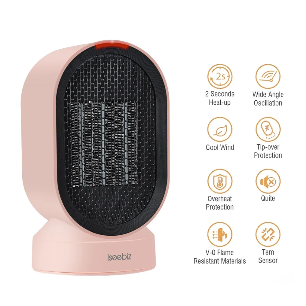 

Iseebiz Electric Heaters Fan countertop Mini home room handy Fast Power saving Warmer for Winter PTC Ceramic Heating 600 W