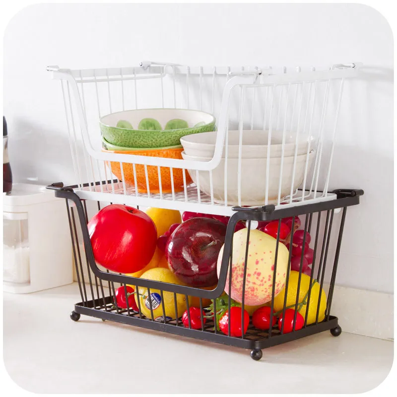 Kitchen stackable storage rack, fruit and vegetable storage basket