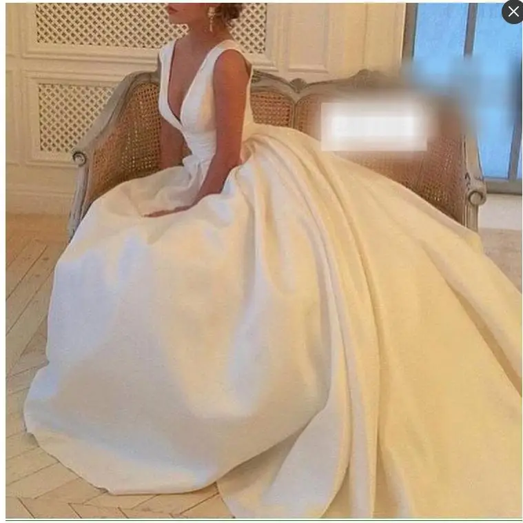 

Gorgeous V neck Ball Gown Wedding Dresses 2023 Pleat Cheap Satin Wedding Gowns Bridal Dress