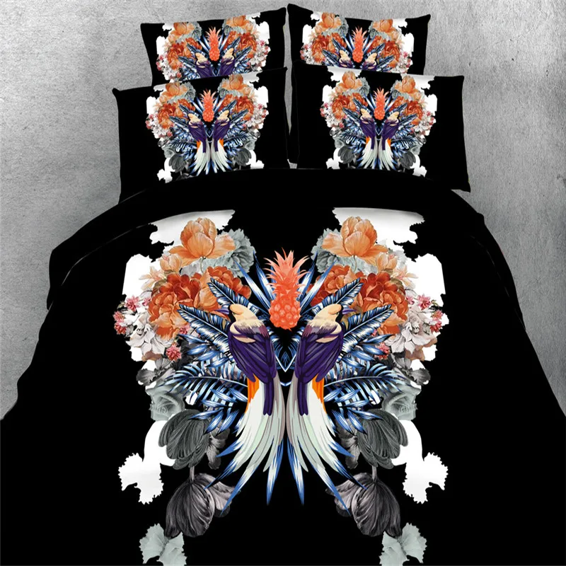 

Luxury 3d Pineapple Bird Floral Bedding sets Twin/Queen/Full/King Size Bed Linens Black Quilt Cover 4/3Pc Woman Girl Pillowcase