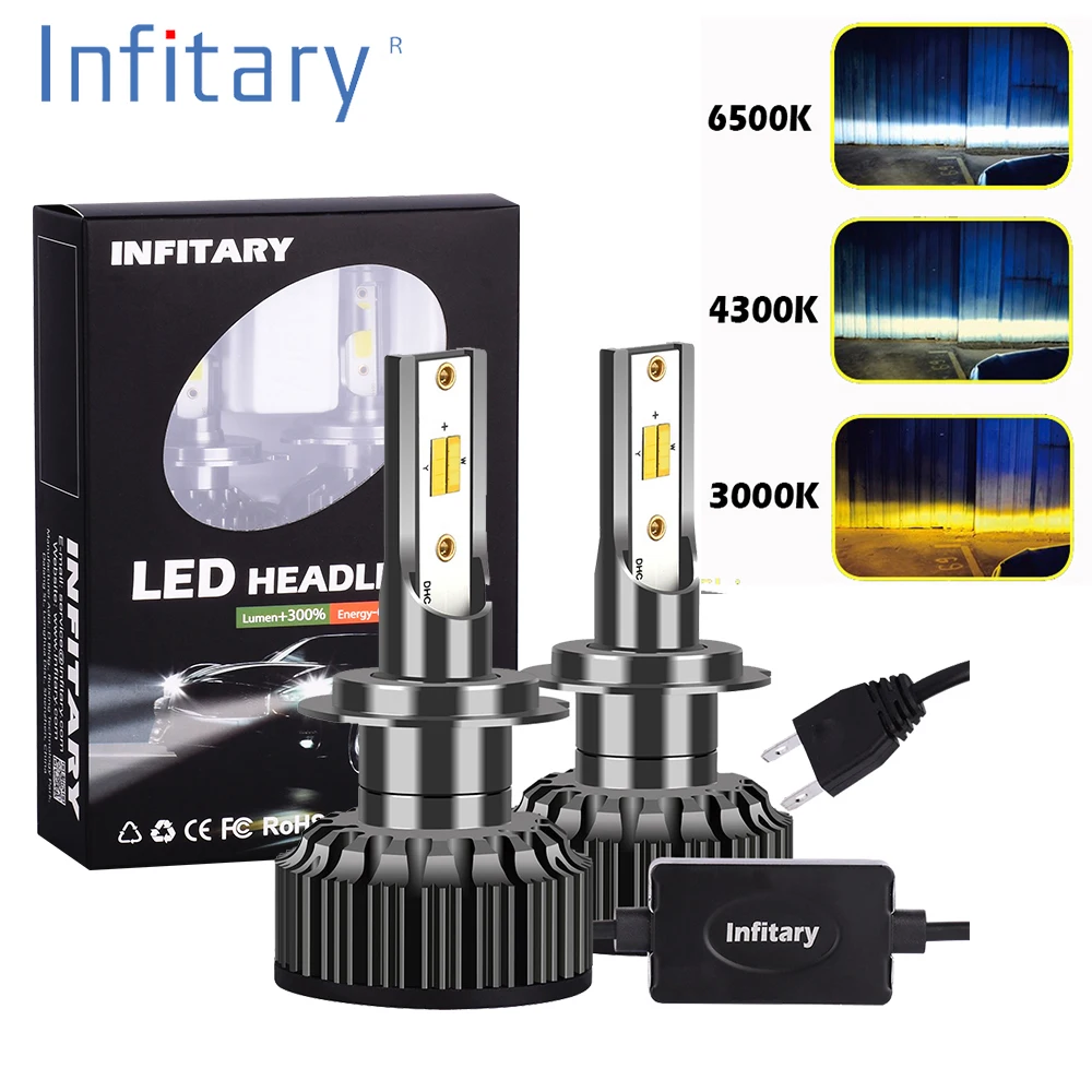 

Infitary 2 Pcs H4 LED H1 H11 9005 H7 LED car headlight 3 color changing headlights 3000K 4300K 6500K flash 72W Auto Lights