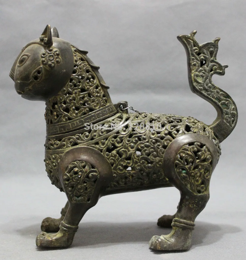 

Chinese Bronze JiXiang Animals Cat Head Statue Buddhism Incense Burner Censer