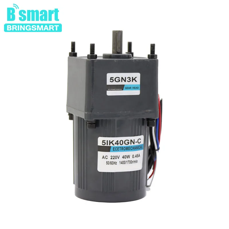 Bringsmart 220V AC Gear Motor Low-Speed Single-Phase Motor 40W Fixed Speed with Capacitance Bringsmart 220V AC Gear Motor Low-Speed Single-Phase Motor 40W Fixed Speed with Capacitance
