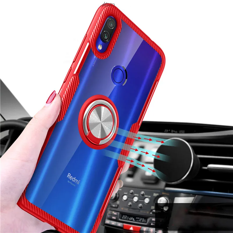

For Xiaomi Redmi Note 7 Case Luxury Car Magnetic Ring Transparent Clear Armor Back Cover for Redmi 7 Note 7 Pro Phone Cases