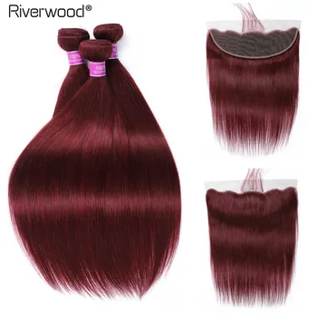 

Colored Bundles With Frontal 99j Red Bundles Brazilian Human Hair Weave Bungundy Frontal with Bundlesl Riverwood Non remy Hair