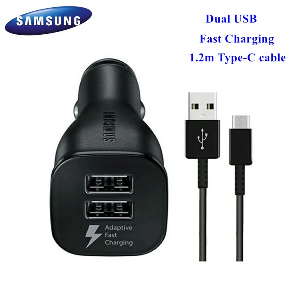 100lot/Original SAMSUNG S8 2 USB Car Charger Quick Charge + 1.2M Type C