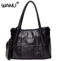 WANU Leather Luxury Handbags Women Shoulder Bags High Quality Crossbody Bags Casual Black Bag for Women Female Ladies --3 Bags