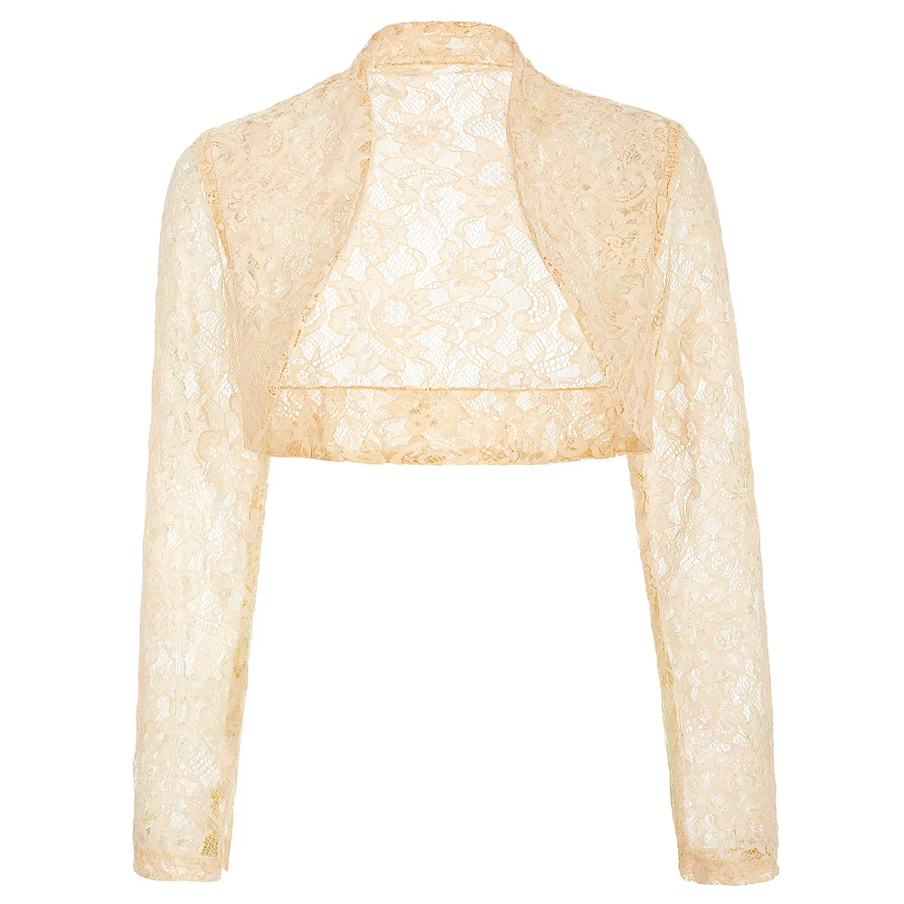 Autumn Fall Jackets Women Long Sleeve Cropped Shrug 2018 Black Green Wedding Evening Prom Coat Wrap Plus Size Womens Lace Bolero