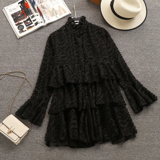 Women's dress autumn and winter style corduroy round collar lantern sleeve long sleeve (24)