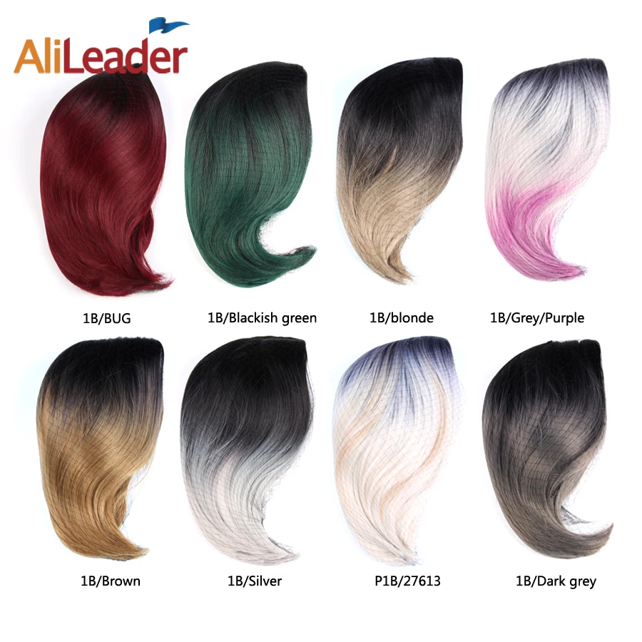 Alileader Short Bob Ombre Grey Wig Dark Root Purple Blonde Green
