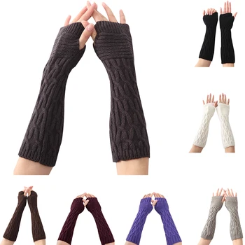 

1 Pair Fold Pattern Women Girls Knit Arm Warmer Gloves Winter Autumn Stripe Arm Wrist Sleeve Mittens