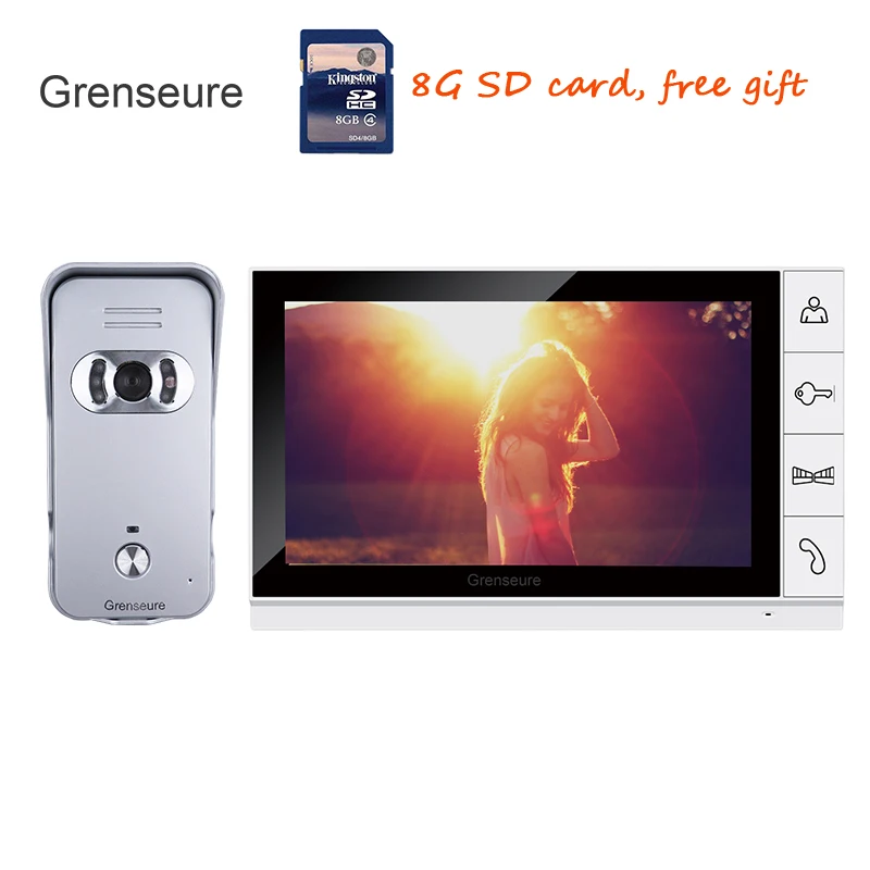 

FREE SHIPPING New 9" Record Monitor Video Door phone Intercom System + Waterproof Outdoor Camera + 8G SD card IN STOCK Wholesale