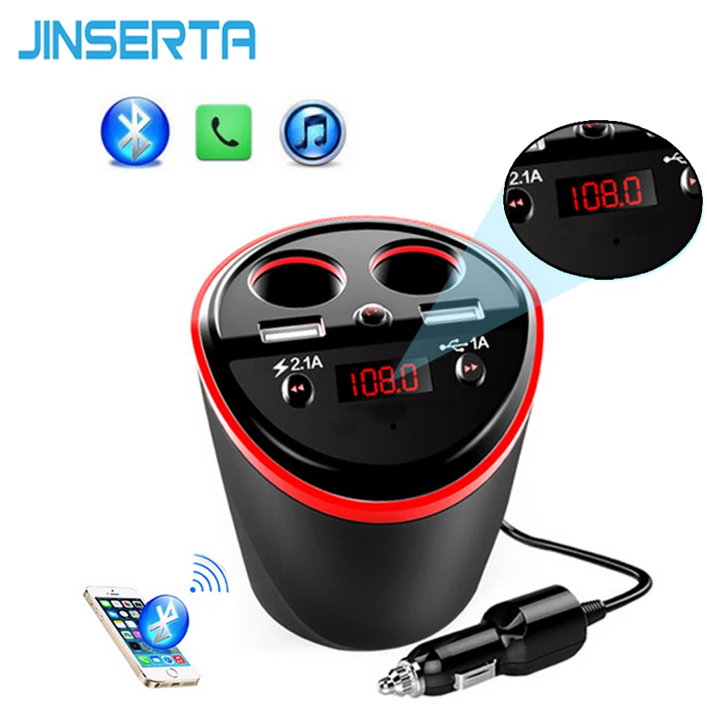 

JINSERTA 6-in-1 Handsfree Wireless Bluetooth FM Transmitter Modulator Car Kit MP3 Player 2 USB LCD Car Cigarette Lighter adapter
