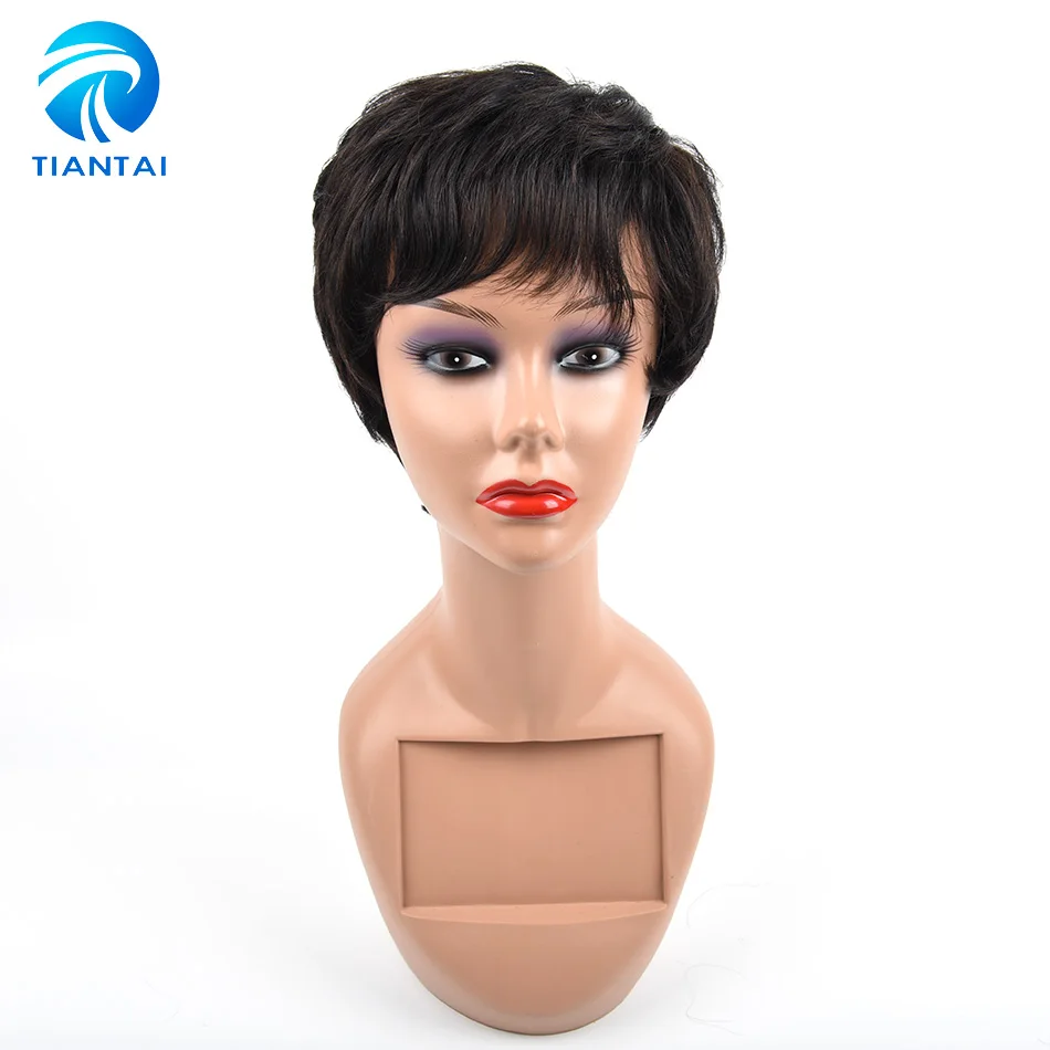 

TIANTAI Short Human Hair Wigs For Women Natural Wave 4" Natural Color 100% Non Remy Human Hair Machine Made Rose Net Wigs