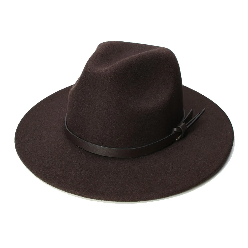 cheap fedora hats LUCKYLIANJI Retro Kid Child Vintage 100% Wool Wide Brim Cap Fedora Panama Jazz Bowler Hat Coffee Leather Band (54cm/Adjusted) brown fedora hat