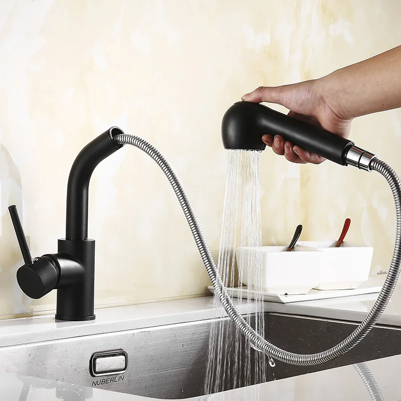 

Brushed Kitchen Faucet Pull Out With Spray Kitchen Tap Multi-colour Sink Single Handle Deck Mounted 360 Rotation Tap
