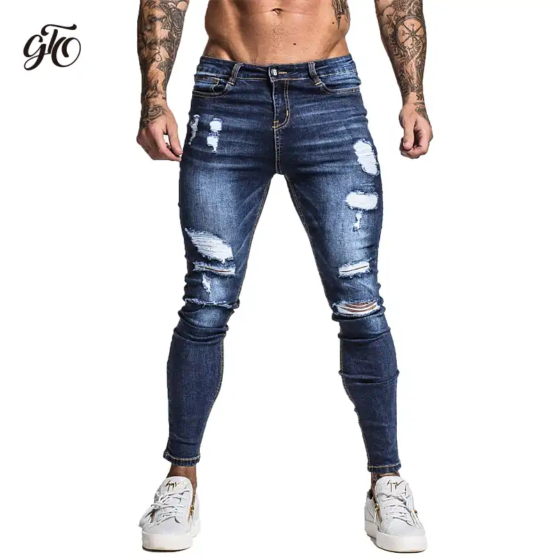 mens black ripped and repaired jeans