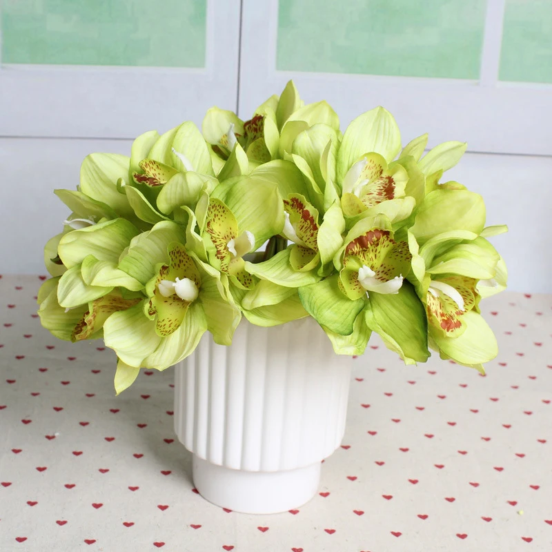 6 головок Cymbidium Короткие съемные украшения искусственные цветы, орхидеи DIY Свадебные невесты ручной цветы домашний декор