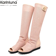 Fashion hollow gladiator Peep toe knee high Boots Woman leisure height increasing summer Boots Woman women shoes