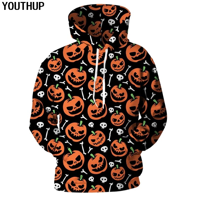 YOUTHUP 2018 Halloween Hoodies Men 3d Sweatshirts Pumpkin Print Skull