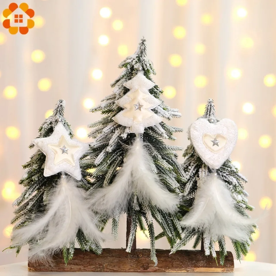

3PCS White/Gold Christmas Tree&Heart&Star Shape Feather Pendants Xmas Tree Ornaments Home Christmas Party Decoration Supplies