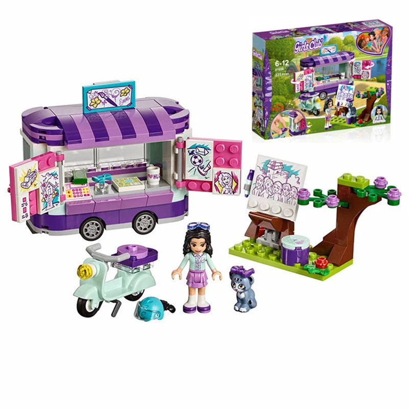 

New heartlake Emma's Art Stand van fit legoings Friends figures city car Building Blocks Bricks Girl diy Toys Gifts