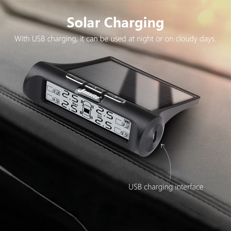 Price Jansite Smart Car TPMS Tyre Pressure Monitoring System New Upgrade Display Mode Solar Power+USB Charging Real time Monitoring