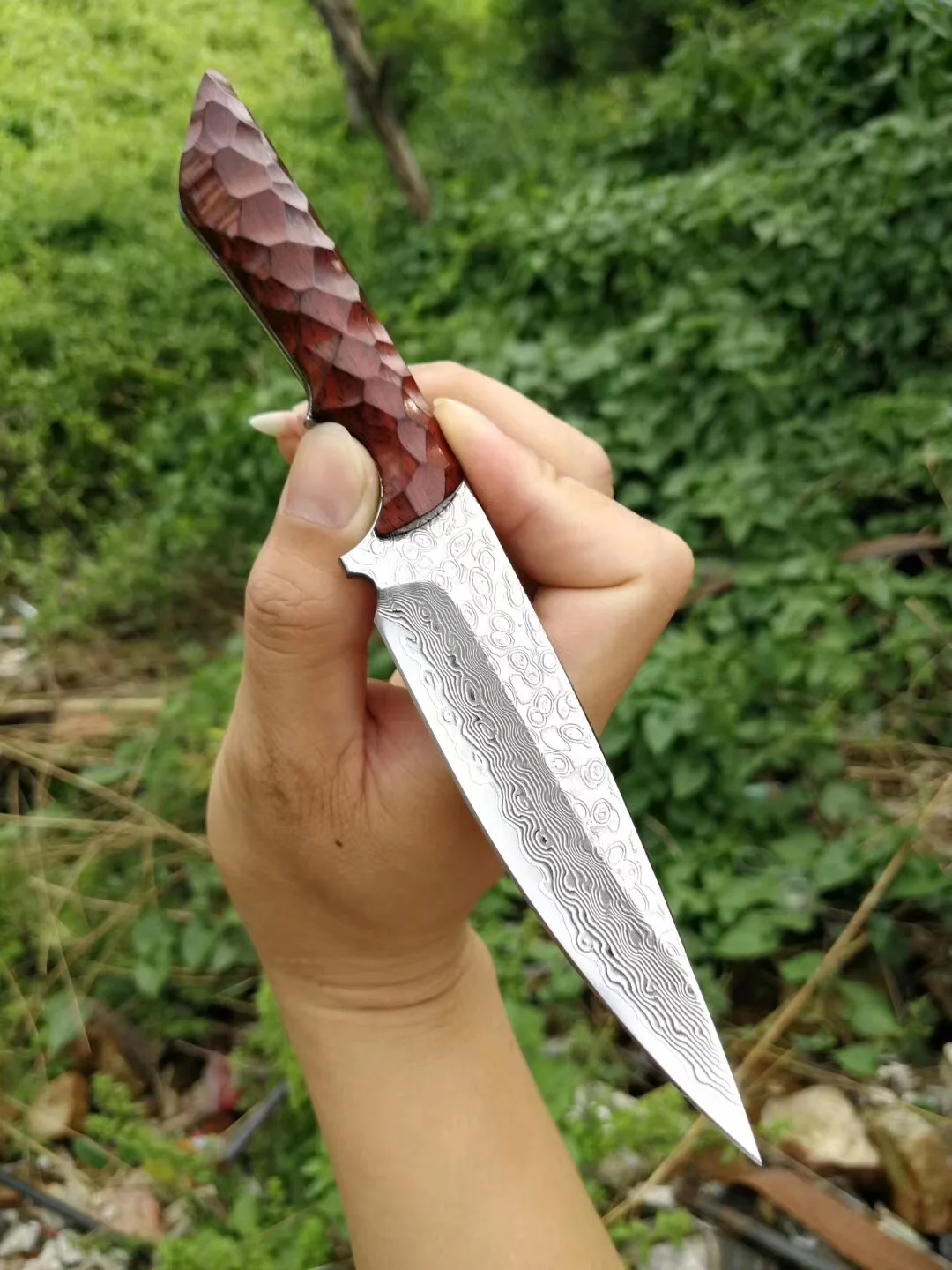 60 HRC дамасский клинок ручной работы охотничий нож с прямым лезвием розовой кости Бирюзовая ручка с оболочкой из воловьей кожи