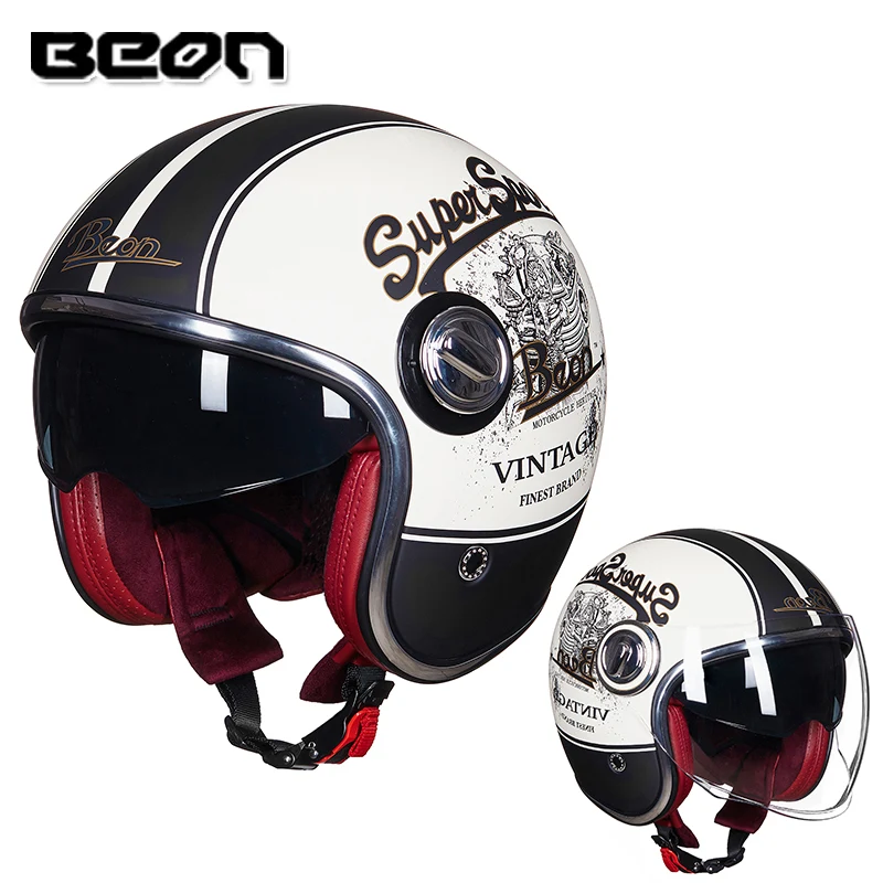 

The latest release BEON retro motorcycle helmet 3/4 open face helmet double lens half helmet capacete chopper helmet
