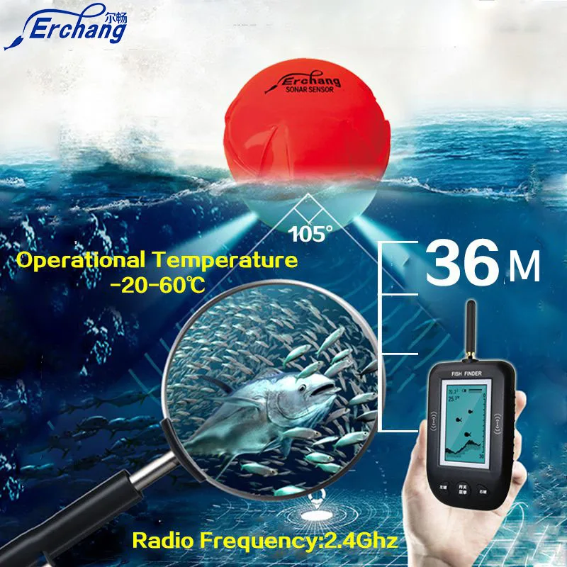 Erchang Портативный Рыболокаторы подводный Sonar эхолот Беспроводной Sonar Сенсор Finder эхолот сигнализации Рыбная ловля на английском языке