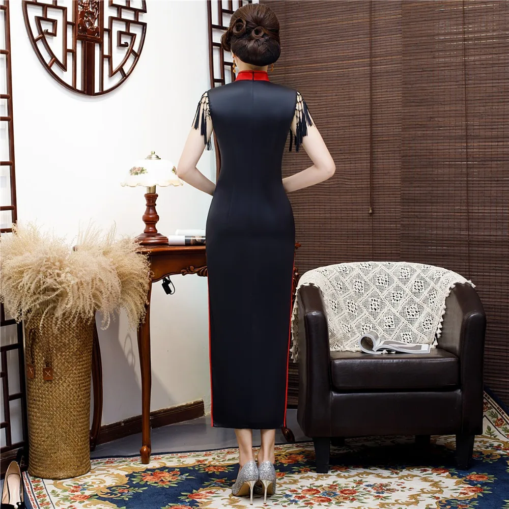 Шанхай история высокое качество кружева рукав длинный cheongsam Qipao высокое Сплит китайское платье вечерние платья 2 цвета