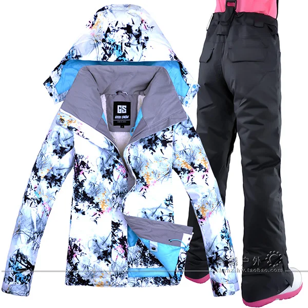 Зимний лыжный костюм Для женщин Бренды высококачественный лыжный куртка и штаны Зимние теплые Водонепроницаемый ветрозащитный Лыжный спорт и Сноубординг костюмы - Цвет: STRAPS BLACK