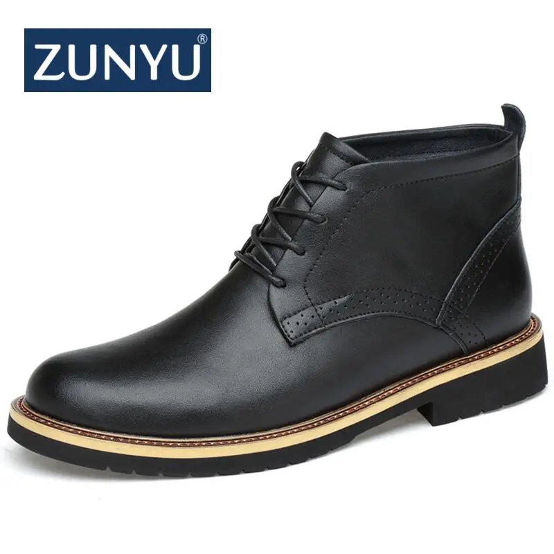 

New Vintage Chelsea Boots Cow Leather Men's Street Winter Shoes Plush Velvet Luxury men Fashion Ankle Boots 39-48 ZUNYU Brand