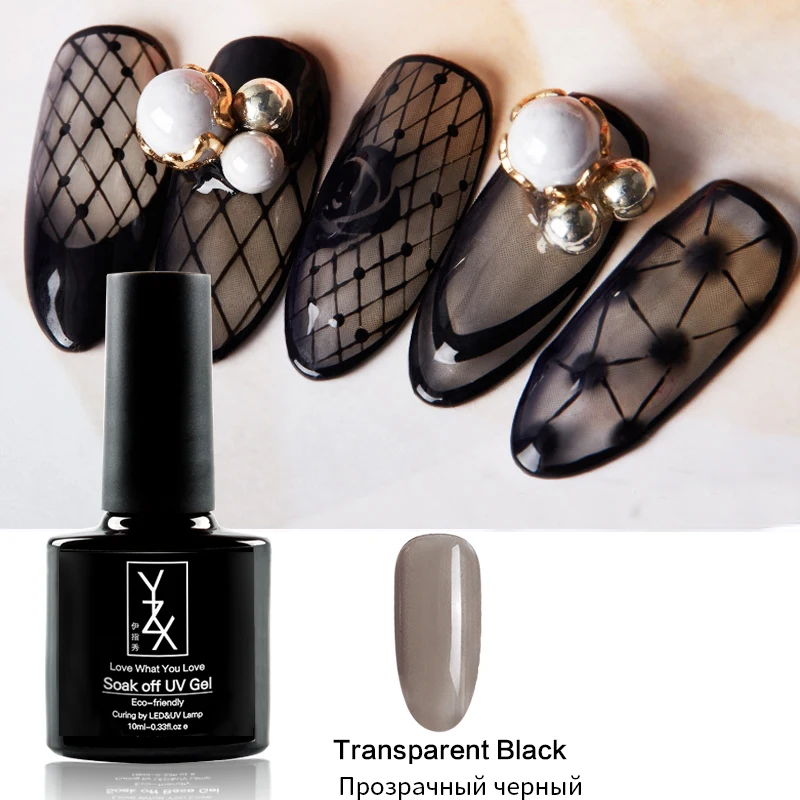 YiZhiXiu 1pcs 10ml Transparent Black Net Enamel Soak Off UV Gel Nail Polish Creativity Varnish Pure