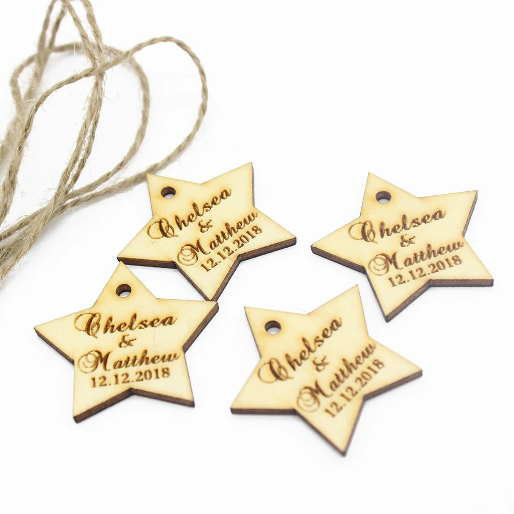 60pcs 1.57" Custom Engraved Wooden Name Tags Wedding Gift Tags Love