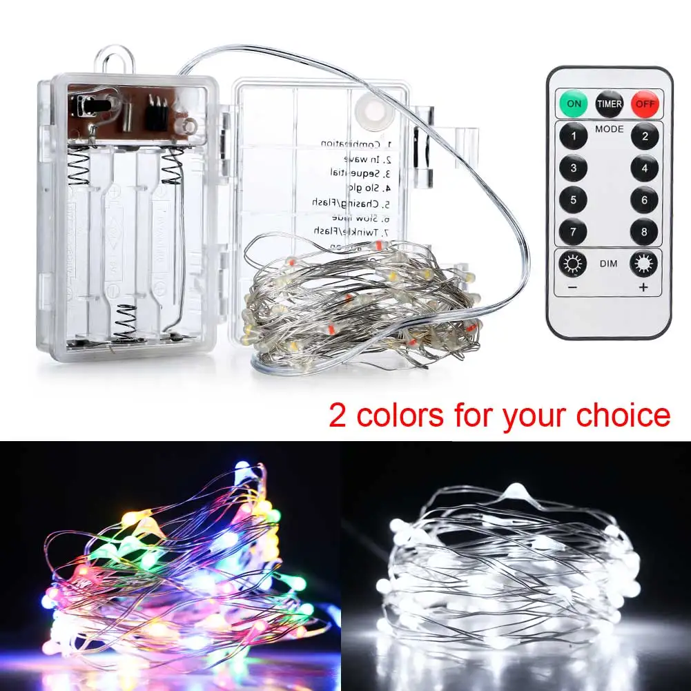 Waterproof 5M 50 LED 3XAA Battery LED String Lights Wireless Remote Control Dimmable Fairy Starry Party Wedding Decoration