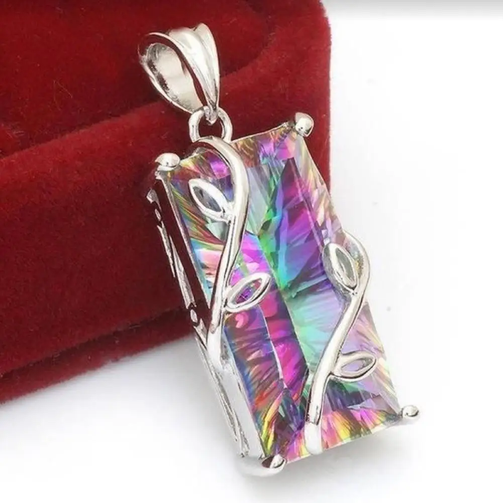 

Hot Chocker Jewelry Pendant Rectangular Alloy Chain Rainbow Leaf Colorful Woman Mystic Necklace Jewelry