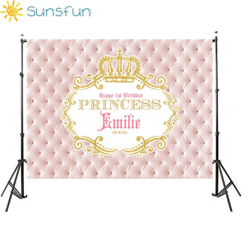 Sunsfun 7x5 футов, розовая Золотая Корона с днем рождения, для девочек, на заказ, для студийной фотосъемки, Виниловый фон, 220x150 см