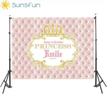 

Sunsfun 7x5ft Pink Gold Crown Happy Birthday Girls Baby Shower Custom Photography Studio Background Backdrop Vinyl 220x150cm