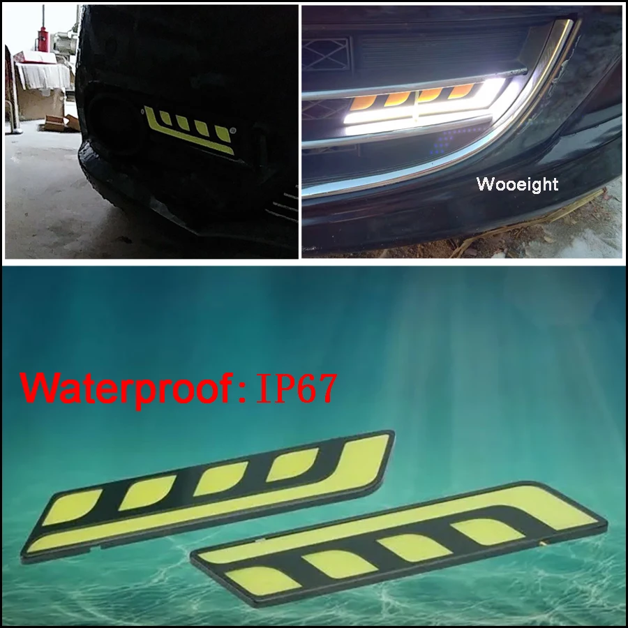 Wooeight 12V Car Daytime Running Driving DRL Light & Turn Signal Light Waterproof COB LED Work Lights For ATV Auto Cars SUV (1)
