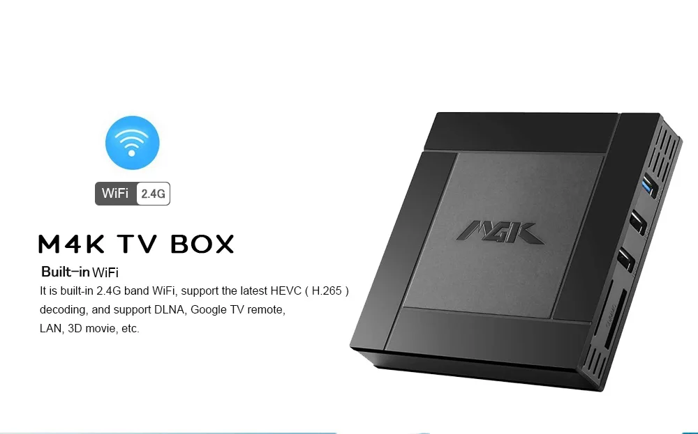 Excelvan M4K Смарт ТВ коробка Android 7,14 Гб оперативной памяти, 32 Гб встроенной памяти, RK3328 Bluetooth 4,0 4 ядра 2,4 г Wi-Fi USB 3,0 100 Мбит/с 4K HD 2,0 Media Player