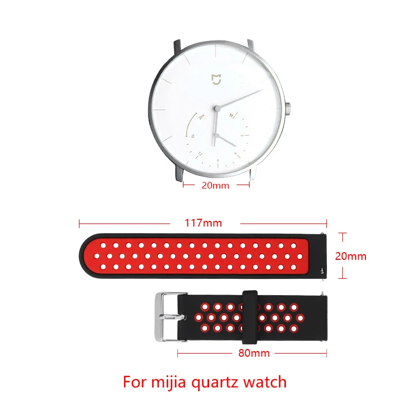 

20mm Soft Silicone strap For Mijia quartz watch Replacement wristband Two-color Mijia Watch strap adjustable size