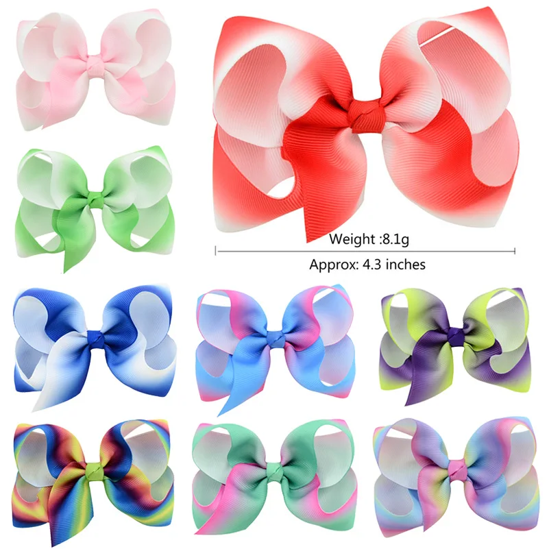 

4.3 Inch Hair Clip Baby Girls Ribbon Gradient Multicolor Print Hair Bows Kids Hairpins Hair Clip for Children Hair Accessories