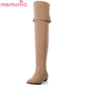 

MEMUNIA 2020 hot sale over the knee boots women pu zipper buckle autumn winter boots comfortable low heels shoes woman