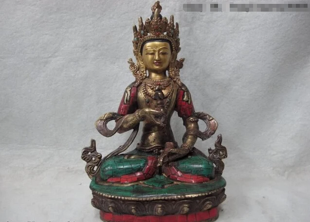 

150401 S0464 9 Tibet Bronze Gilt inlay coral turquoise Vajrasattva Vajradhara Buddha Statue