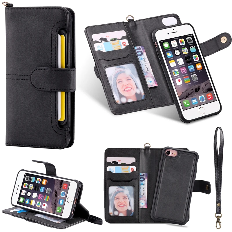 

Real Leather Wallet Case For iPhone 7 Case Magnetic Multifunction Zipper Case For iPhone 7 Cover With Card Holders Coque