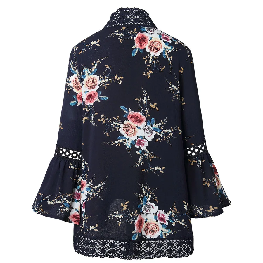 Gladiolus 2019 Spring Womens Tops And Blouses Loose Floral Print Flare Sleeve Lace Women Kimono Cardigan Summer Shirts Plus Size (40)